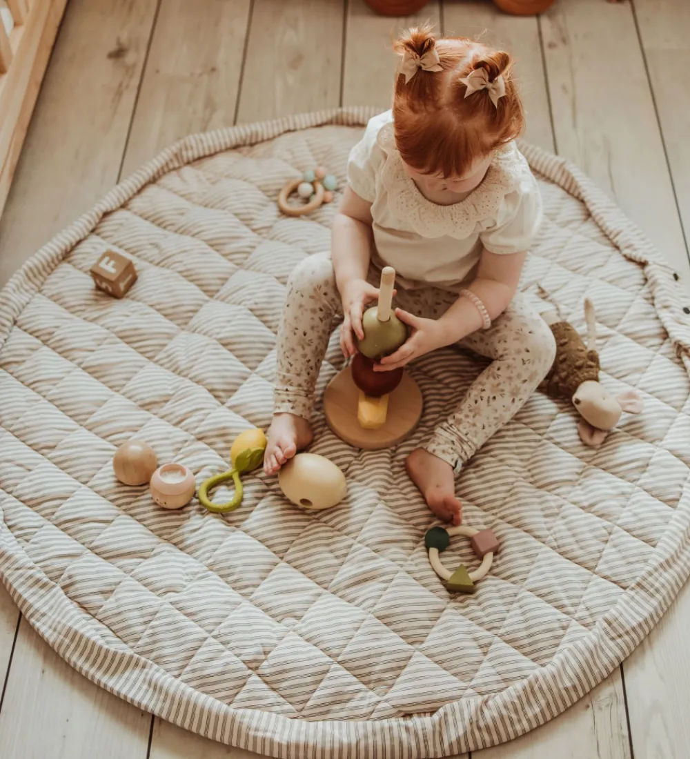 Play&Go Babylegetøj|Legetæpper Og Legegulve>Legetøjstæppe - Ø120 cm - Soft Organic - Stripes Blue