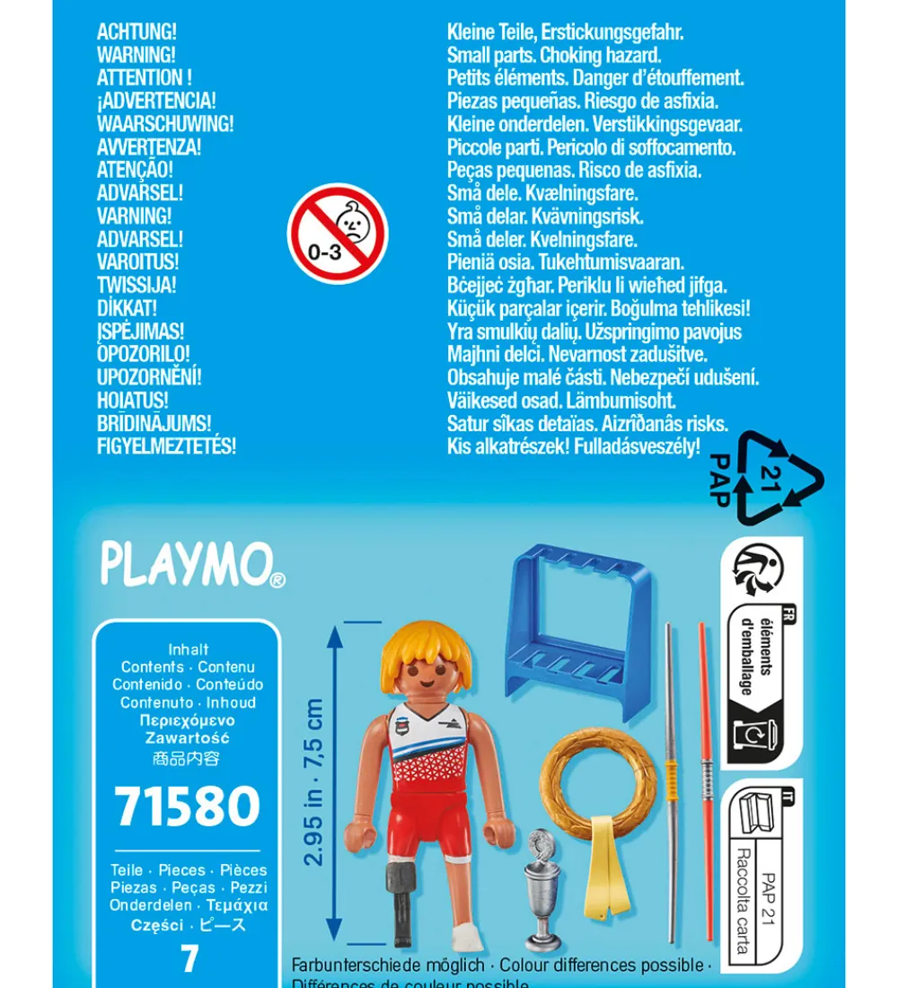 Playmobil Konstruktionslegetøj|Byg Og Klodser>SpecialPlus - Paralympisk Spydkaster - 71580 - 7 Dele