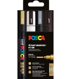 Posca Tuscher Og Farver|Kreativ Leg>Tuscher - PC-5M - 4 stk. - Sort/Hvid/Sølv/Guld