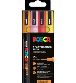 Posca Tuscher Og Farver|Kreativ Leg>Tuscher - PC-3M - 4 stk. - Orange/Rosa/Rød/Gul m. Glimmer