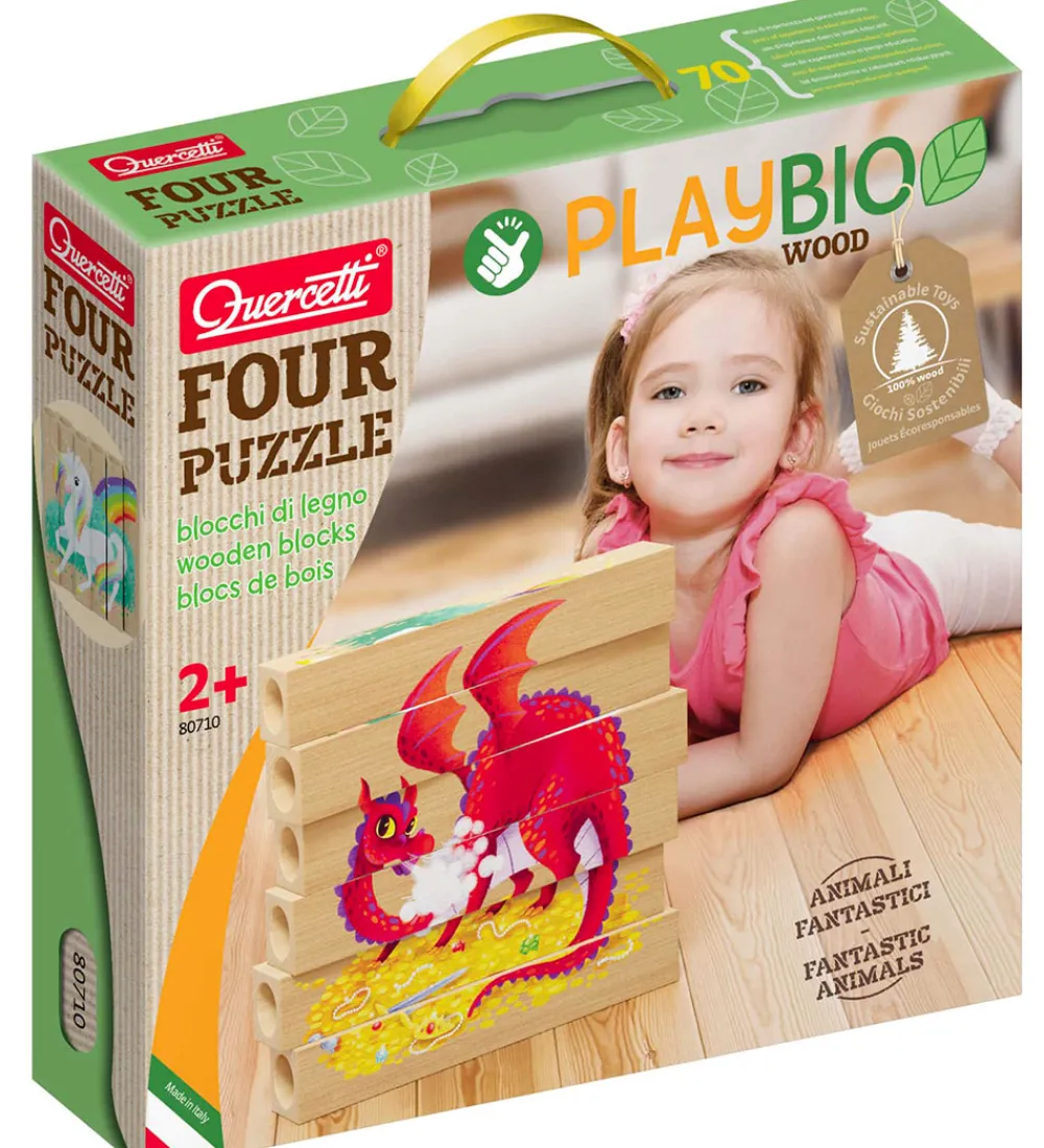 Quercetti Puslespil>Puslespil - Playbio Træ - Fabeldyr - 4x6 Brikker - 807