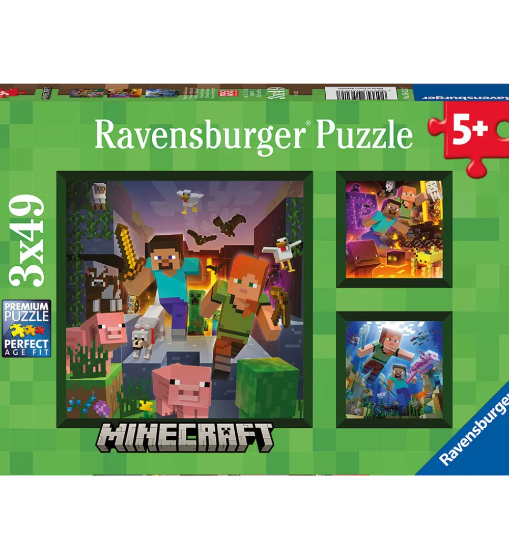 Ravensburger Puslespil>Puslespil - 3x49 Brikker - Minecraft
