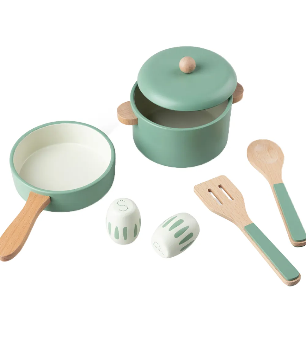 Sebra Trælegetøj|Rolleleg>Trælegetøj - Køkkengryde/Pandesæt - Grøn