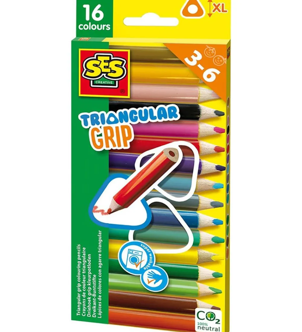 SES Creative Tuscher Og Farver>- Farveblyanter - Trekantede - 16 Stk.