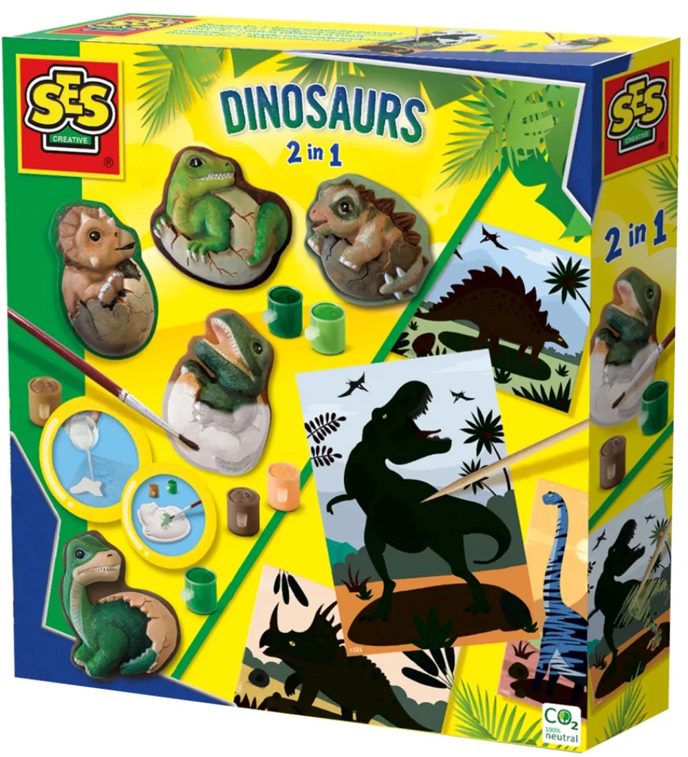SES Creative Kreasæt>- Støb & Mal - Dinoer m. Skrabeark