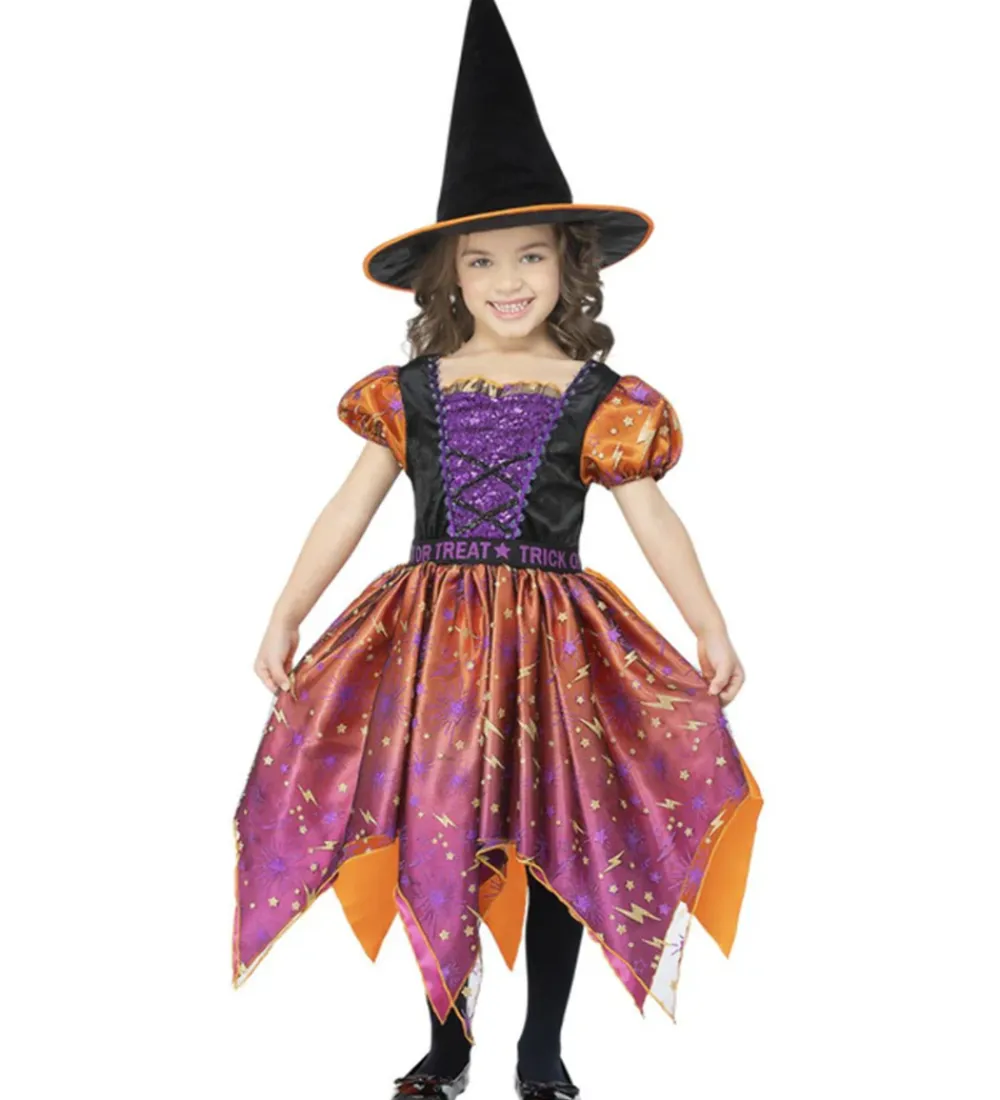 Smiffys Udklædningstøj>Udklædning - Moon & Stars Witch - Lilla/Orange
