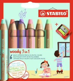 Stabilo Tuscher Og Farver|Kreativ Leg>Farveblyanter - Woody 3-i-1 - 6 Stk. - Pastel