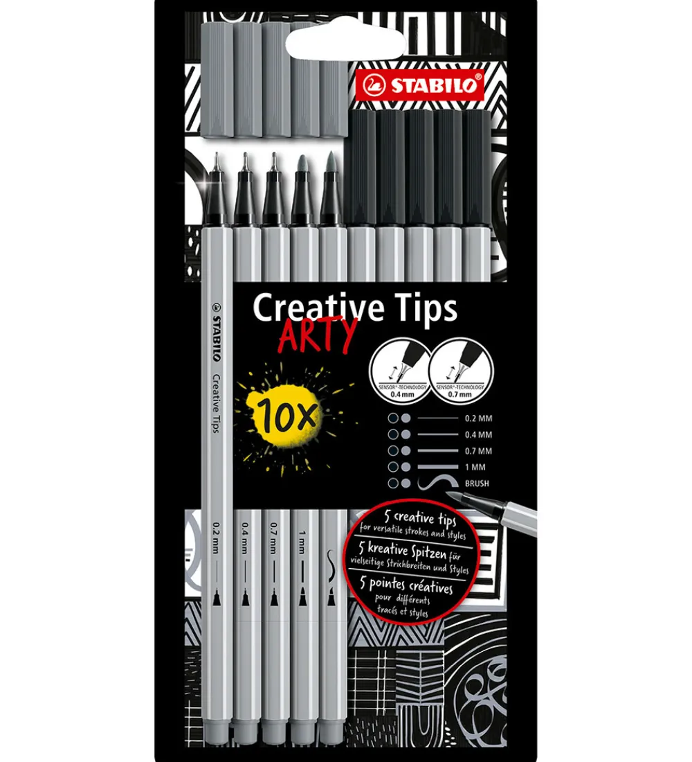 Stabilo Tuscher Og Farver|Kreativ Leg>Tuscher - Creative Tips Arty - 10 stk. - Sort/Grå