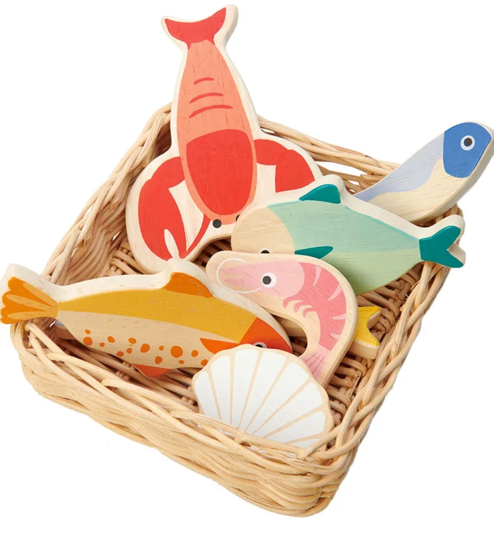 Tender Leaf Trælegetøj|Legemad>Trælegetøj - Kurv Med Fisk & Skaldyr