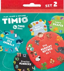 TIMIO Spil>Disksæt 2 - Børnesange, Havdyr, Tal, Former og Frugt